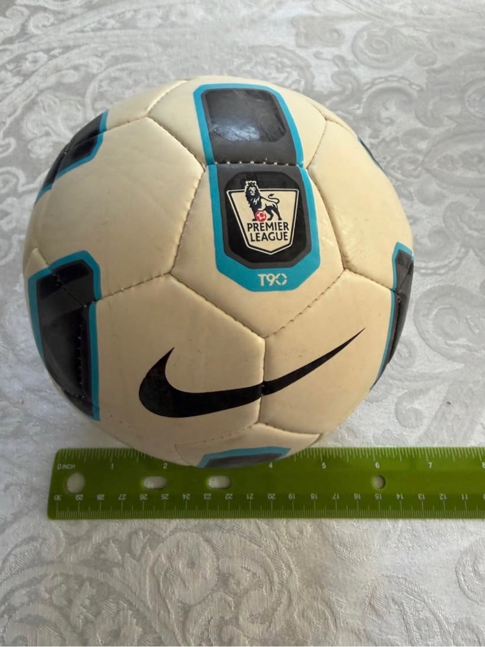 Nike White and Teal Premier League Soccer Ball